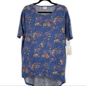 Lularoe Irma Womens Tunic Floral Cottagecore Rustic Blue Yellow XXS